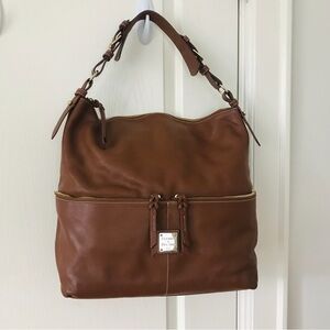 Dooney & Bourke Dillen Brown Bark Pebble Leather Hobo Shoulder Bag (Large Size)